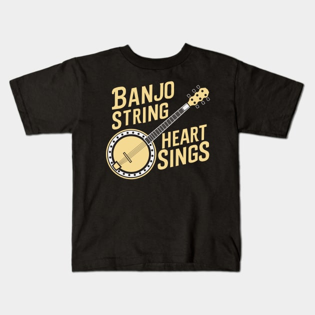 Banjo String Heart Sings Banjo Player Gift Kids T-Shirt by GrafiqueDynasty